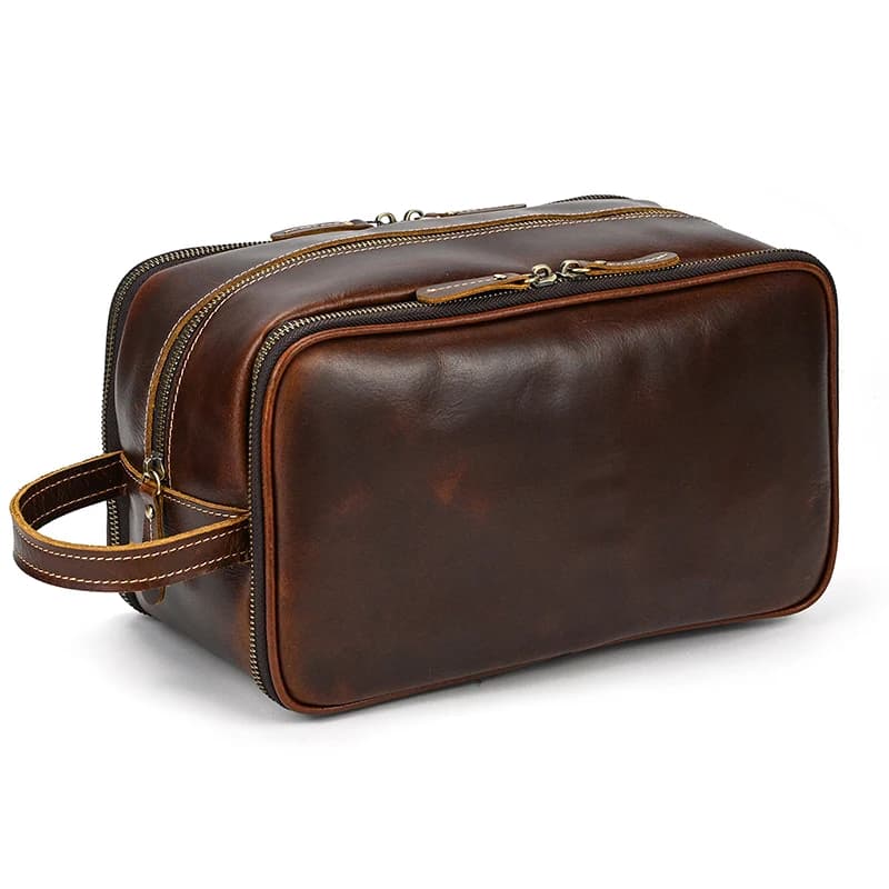 Men's Leather Toiletry Bag Men's Leather Cosmetic Bag Washer Bag Women's Handbags Genuine Leather Bag For Men's Makeup Kit