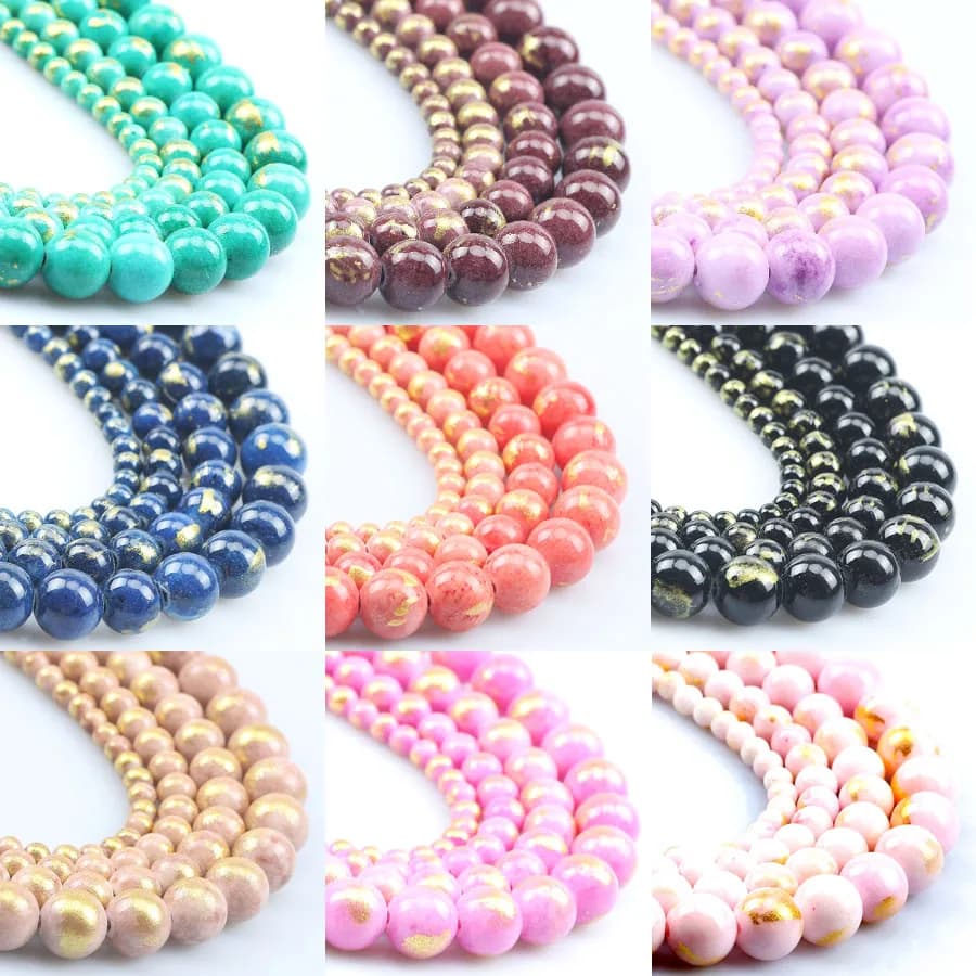 Natural stone beads color gold lapislazzuli jade beads scattered rounds for creating jewelry accessories DIY bracelets 15 inch 4/6/8/10mm