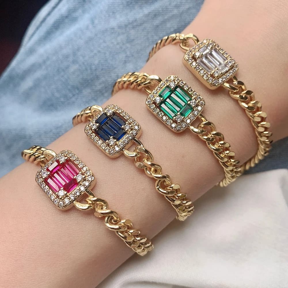 5 pezzi, braccialetti a catena a maglie cubane in oro per le donne Braccialetti con pietre di cristallo spesse e robuste Braccialetti CZ Gioielli punk hip-hop