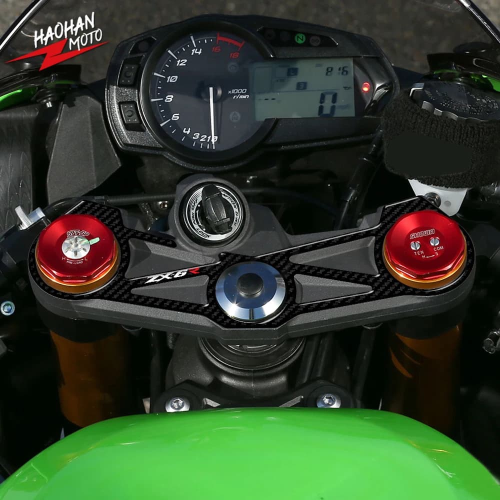 Per Kawasaki ZX6R ZX-6R ZX 636 2012-2016 3D in fibra di carbonio Triple Tree Yoke Cover Protector Tank Pad