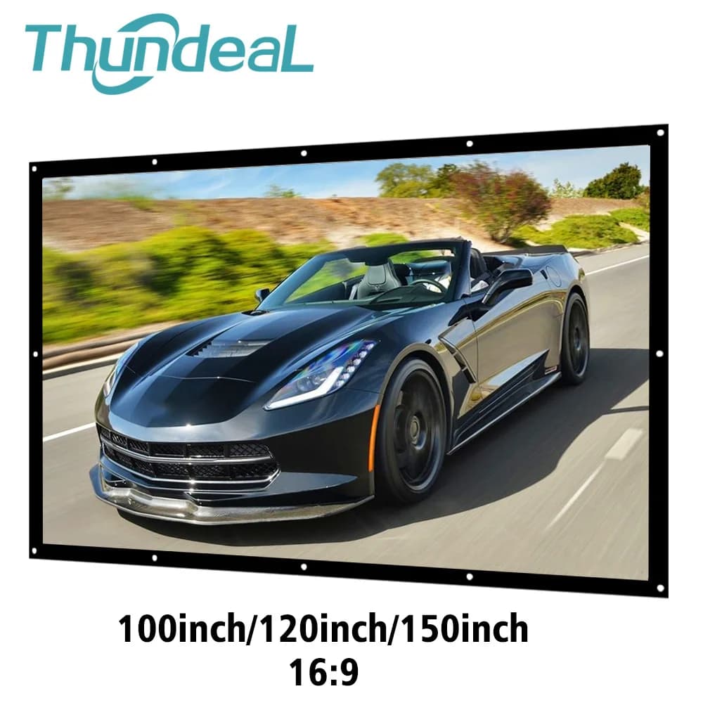 ThundeaL 16:9 100 120 150 pollici Schermo per proiettore di proiezione Tela Tenda bianca Schermo Pellicola 3D Proiezione portatile montata a parete
