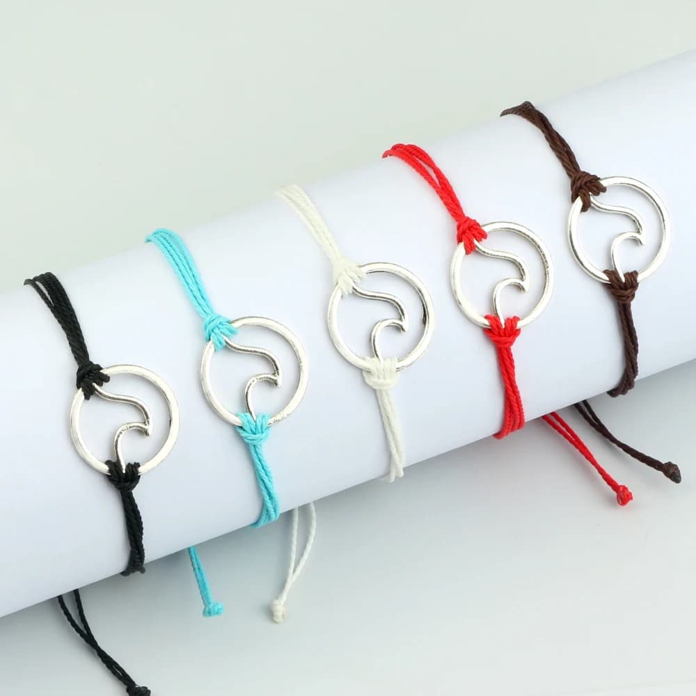 Braccialetto intrecciato in corda di cera boema per donna uomo fascino onde braccialetti regolabili braccialetti con cordino fortunato amici regalo gioielli da polso