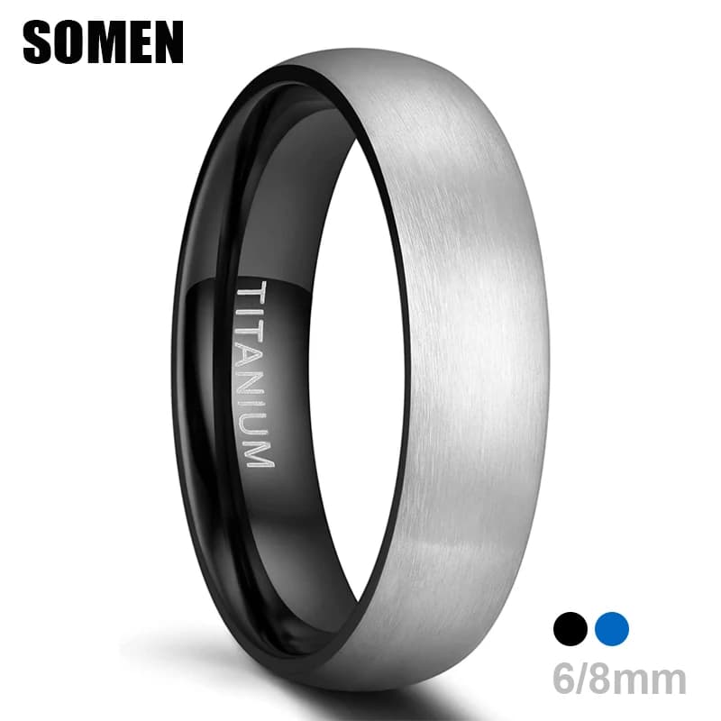 Anello in titanio da uomo Somen con finitura opaca nero/blu all'interno classico anello di fidanzamento gioielli unisex fedi nuziali maschili femminili