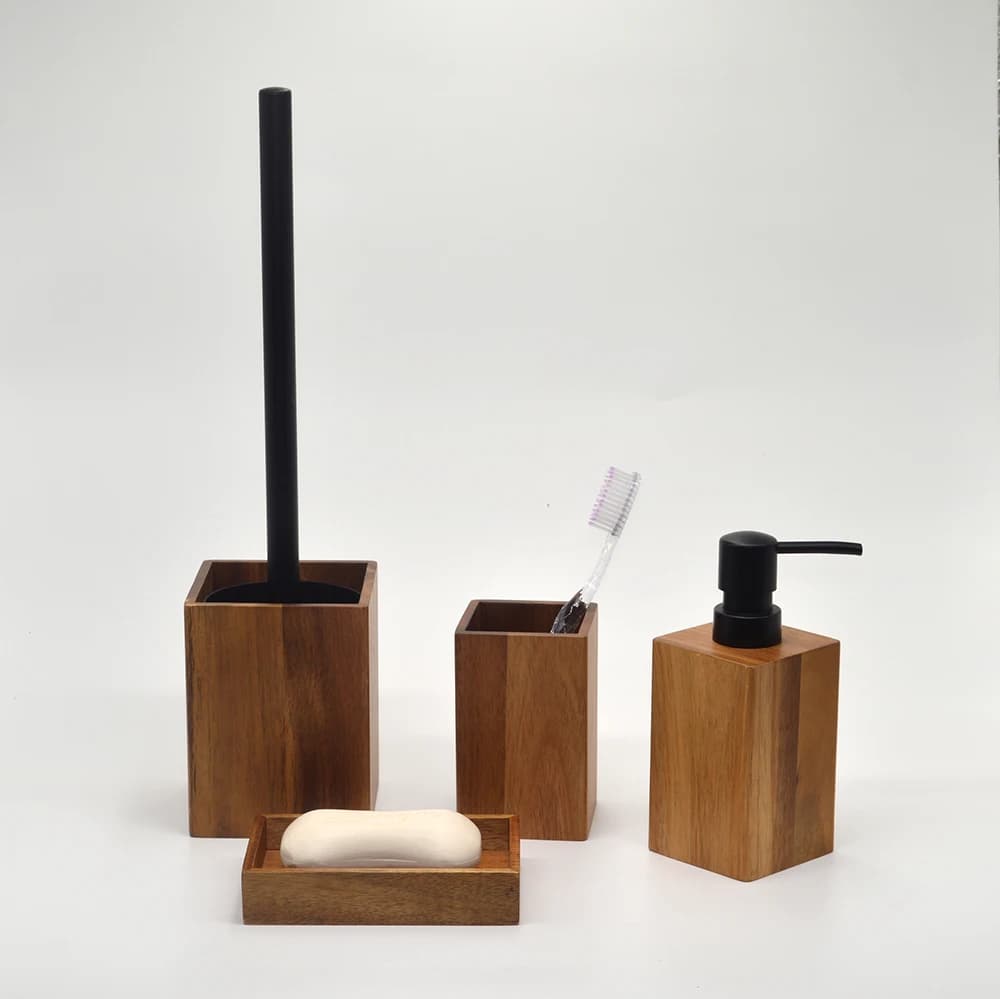 Set di accessori per il bagno in legno di Acacia da 3 pezzi