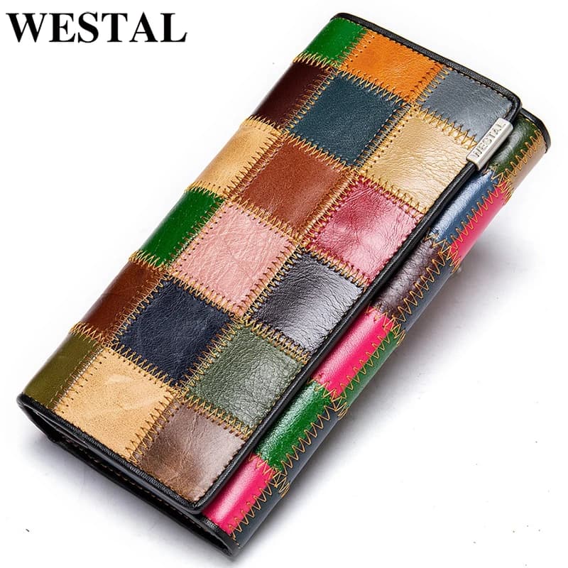 WESTAL portafoglio in pelle da donna per donna borse Boho monete e carte portafogli da donna pochette lunga portafogli da polso da donna