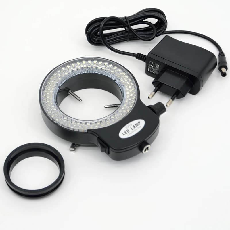 FYSCOPE Lampada illuminatrice ad anello regolabile 144 LED per microscopio stereo industriale con adattatore per lente d'ingrandimento di alimentazione CA 110 V-240 V