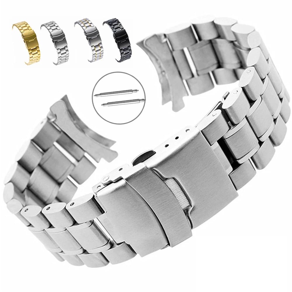 18mm 20mm 22mm 24mm cinturino curvo in acciaio inossidabile cinturino uomo donna metallo solido doppia chiusura fibbia cinturino accessori