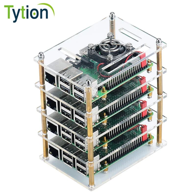 Raspberry Pi 4B 3B 3B + 2B 15 strati scatola di custodia in acrilico trasparente custodia a grappolo Shell con ventola di raffreddamento, dissipatori di calore, coperchio della ventola