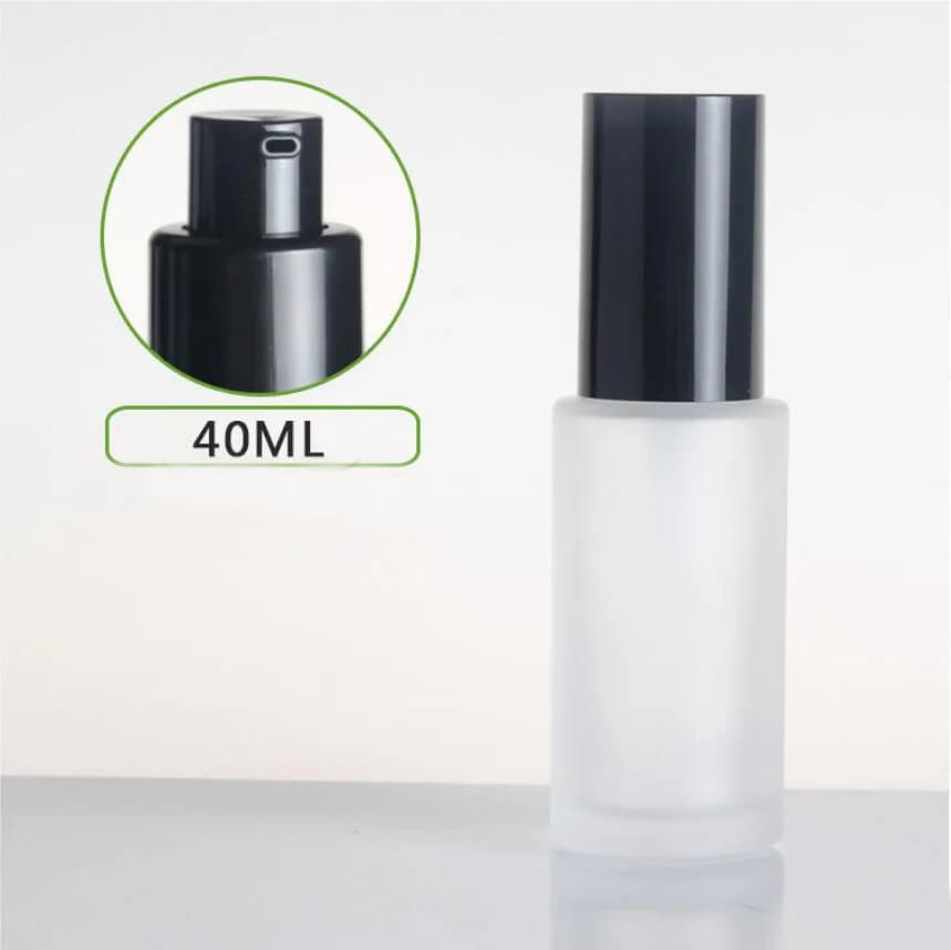 Bottiglia di vetro smerigliato/verde/blu/bianco da 40 ml con coperchio a pompa nero per siero/lozione/emulsione/fondotinta/imballaggio cosmetico per la cura della pelle
