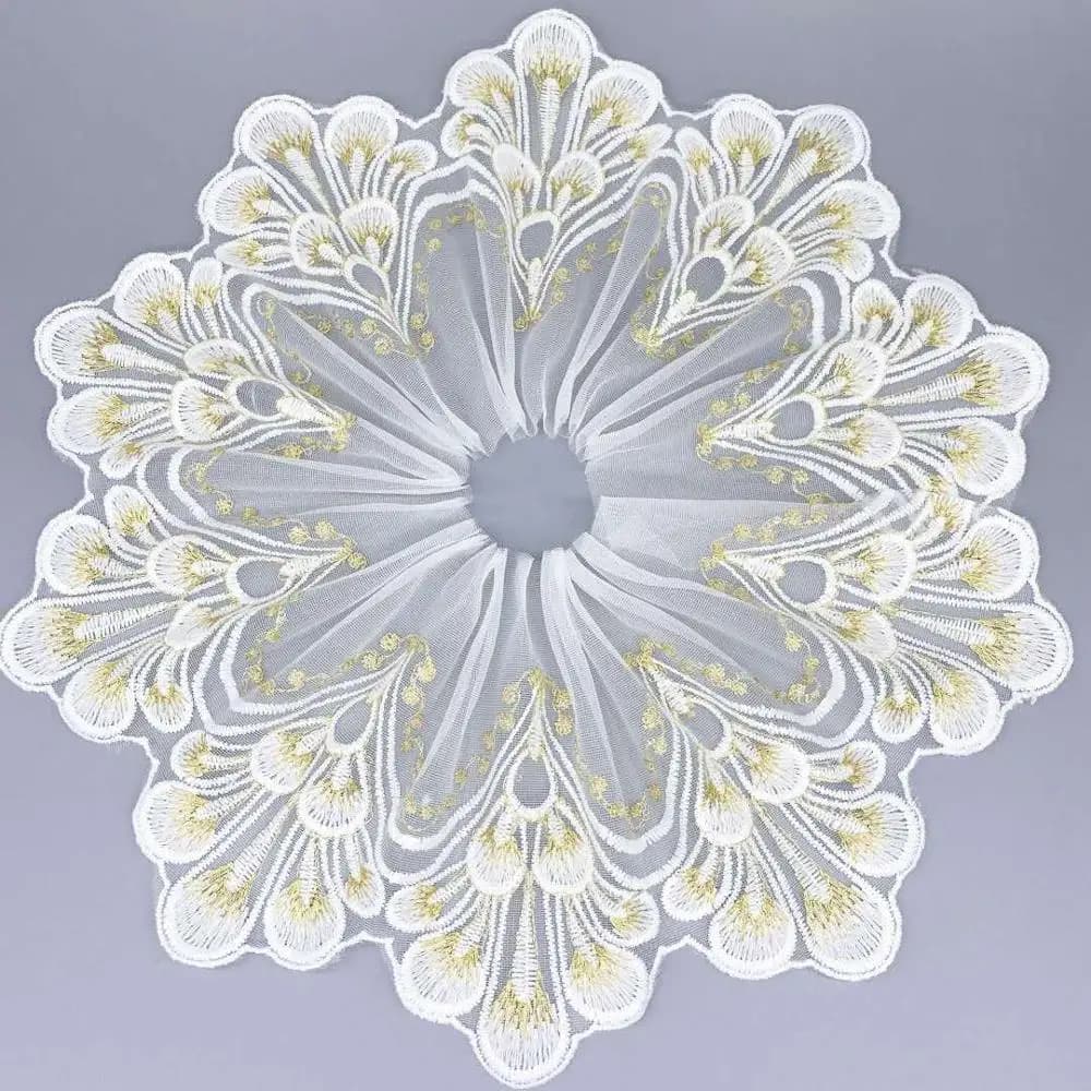 5Yards White Gold Handmade DIY Clothing Accessories Floral Embroidery Lace Fabric Curtains Sofa Lace Trim 18cm Width