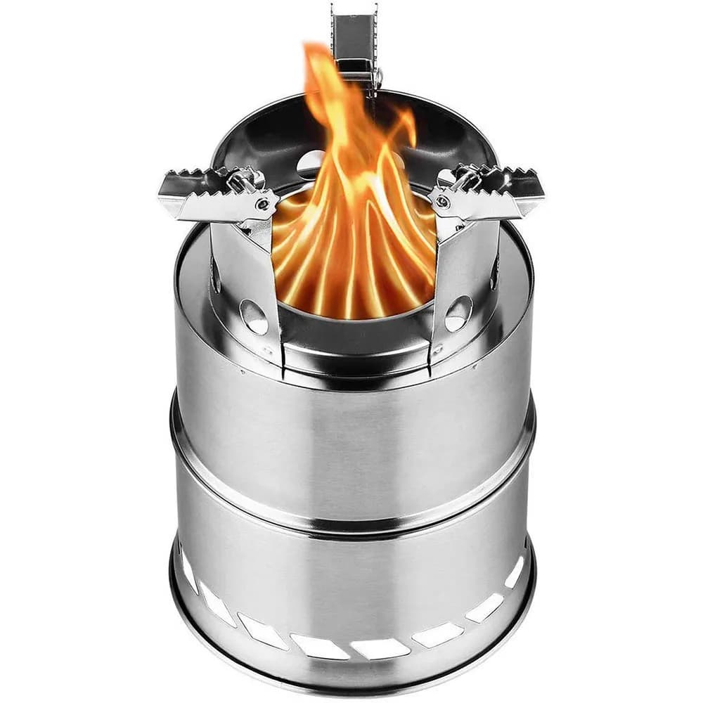 Portable Outdoor Wood Camping Stove Mini Stainless Steel Light Stem Picnic Barbecue Stove Travel Adventure Tools