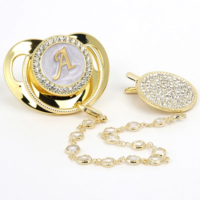 26 Nome Lettera iniziale Ciuccio per bambini e clip per ciuccio BPA Capezzolo per neonato in silicone libero Oro Bling Neonato Ciuccio Succhietto chupete