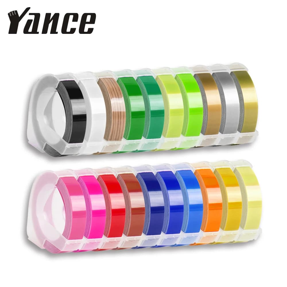 Yance 9mm 12mm 3D Embossing Tape Compatible Dymo Embossing Label Maker PVC label Tape for Motex E101 Label Maker machine printer
