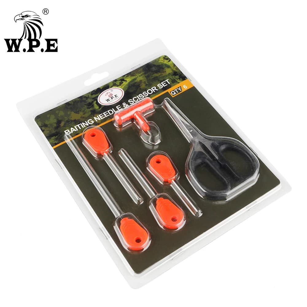 W.P.E Carp Fishing Stainless Boilie 1 Set/6 pcs Needle Scissor Set Baiting Drill Stringer Needle Tool Accessories