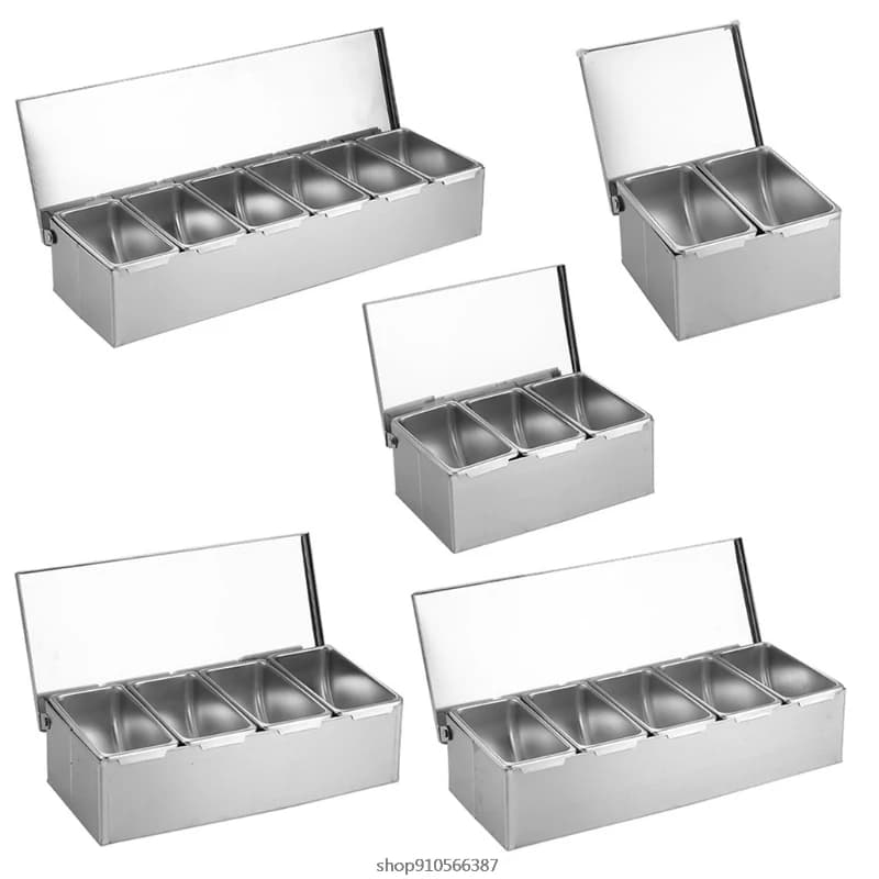 Seasoning Containers Set Stainless Steel Seasoning Box Jar Rack Condiment Cruet Bottle Square with Cover Wholesales