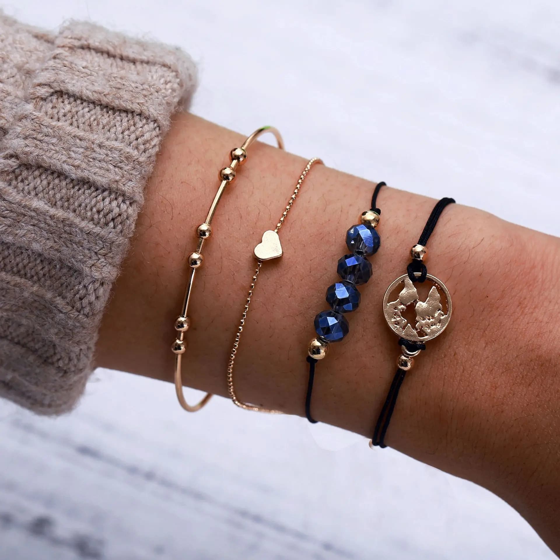 Nuovi braccialetti con mappa del cuore d'amore della Boemia impostati per le donne perline di cristallo catene di corde nere braccialetto gioielli Boho di moda