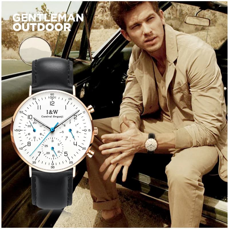 Carnival Brand Fashion Watches for Man Luxury Solid Stainless Steel Luminous Calendar Quartz Watches Men Waterproof Montre Homme