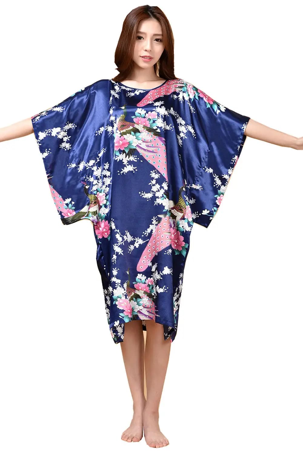 Plus Size Summer Women's Fake Silk Black Night Dress Lady Dress Night Shirt Dress Mujer Pijama Flower Zh07C