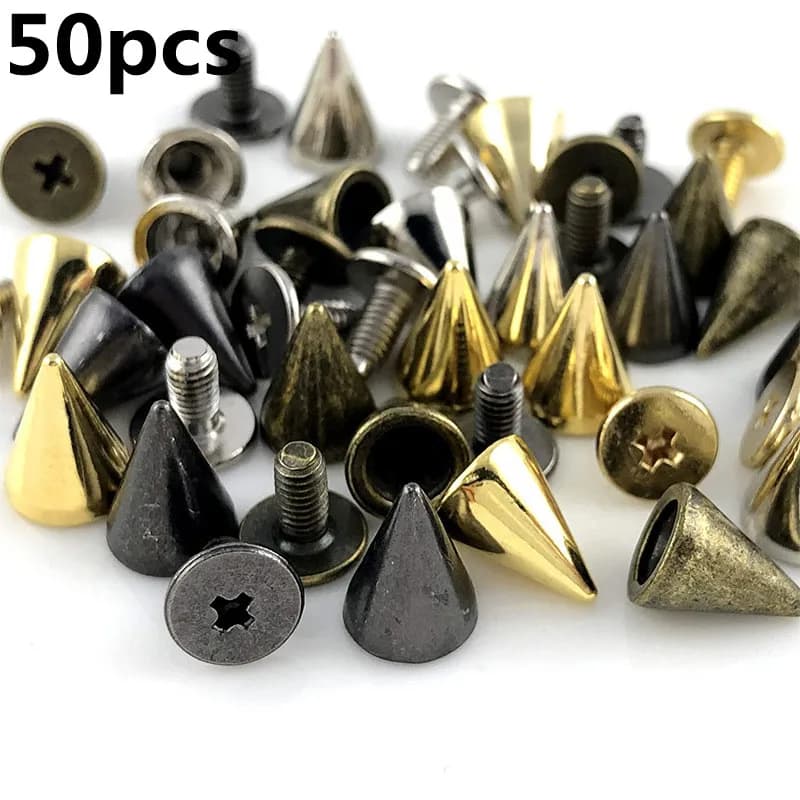 50 pz/set 7x10mm Cono Borchie E Punte FAI DA TE Fresco Punk Indumento Rivetti Per Vestiti Borsa Scarpe In Pelle FAI DA TE Artigianato