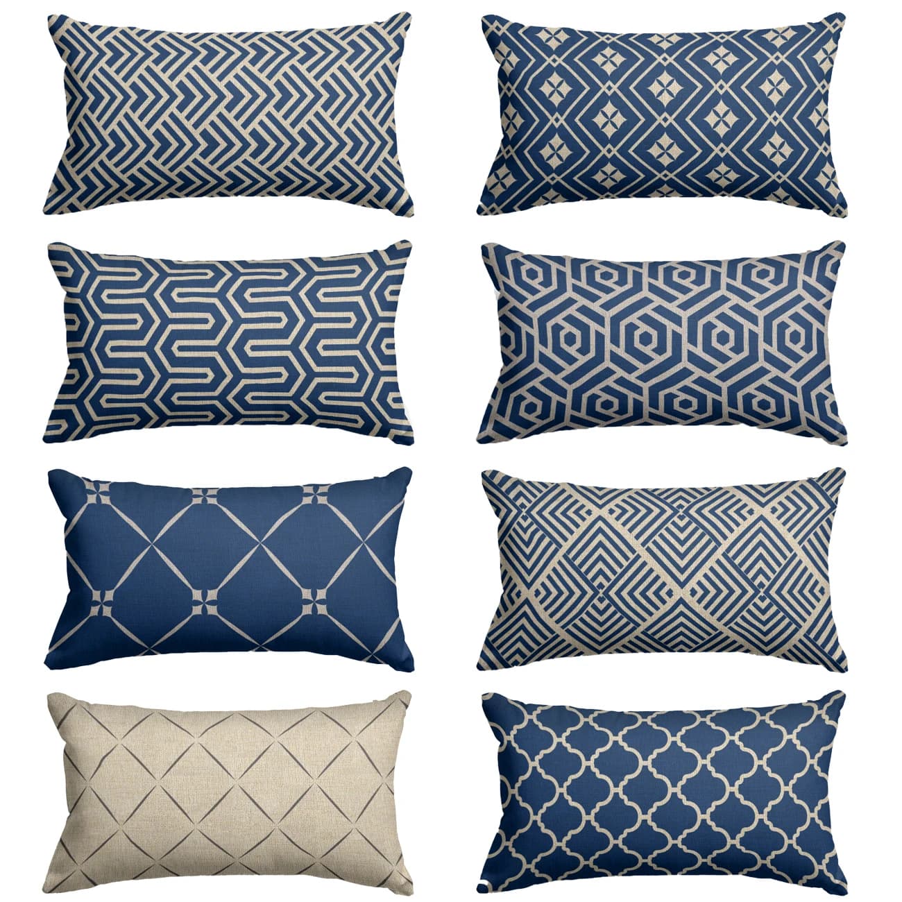 Navy Blue Geometry Linen Pillow Suite Room Decoration Cushion Cover Home Office Sofa Decor 30x50cm