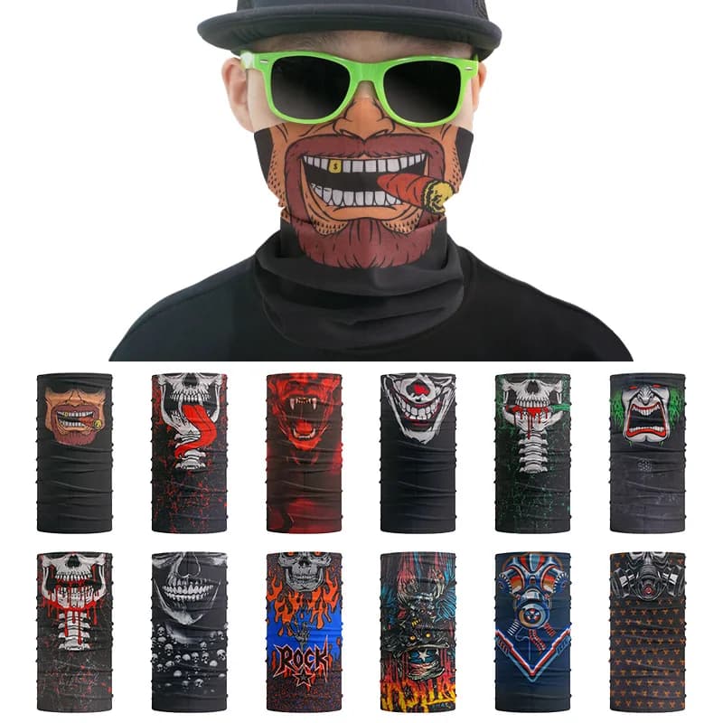 Bandana con teschio 3D per esterni Passamontagna a tubo senza cuciture per Halloween Maschera tattica Sciarpa magica Fascia per uomo Ghetta per il collo