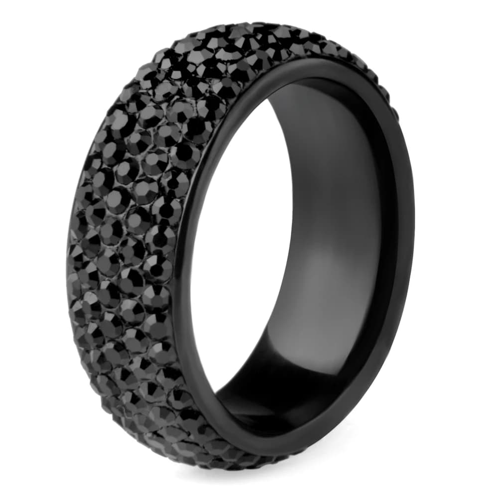 Arc Stainless Steel Crystal Women's Ring Full Size Black White Crystal Bling Engagement Wedding Ring For Men Women Jewelry Gift