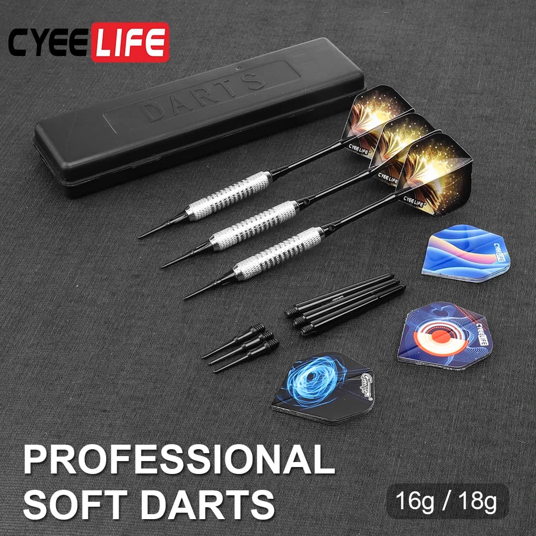 Set di punte morbide per freccette professionali CyeeLife 16/18g per freccette elettroniche, freccette con punta in plastica con custodia e voli Extra