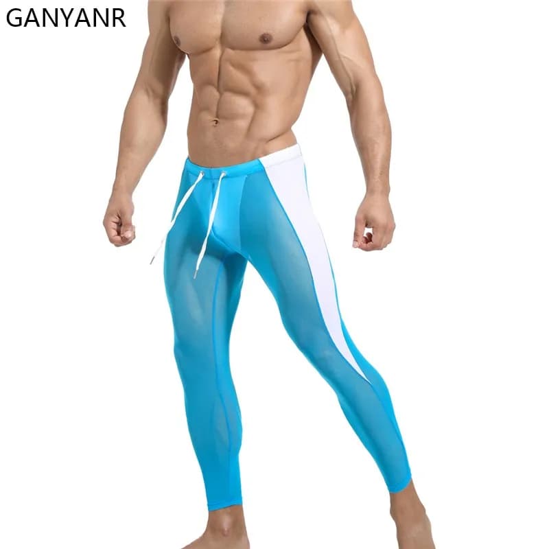 GANYANR collant da corsa pantaloni a compressione da uomo Leggings sportivi palestra Fitness pallacanestro Yoga Track Long Dry Fit Funky Sexy Pouch