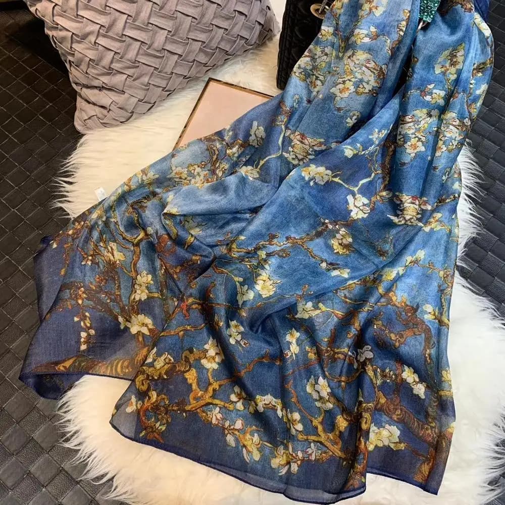 [BYSIFA] sciarpa di seta autunno primavera ultraleggera avvolge sciarpa lunga femminile di marca Cape Fashion nuovo Design modello di pizzo sciarpa di seta blu