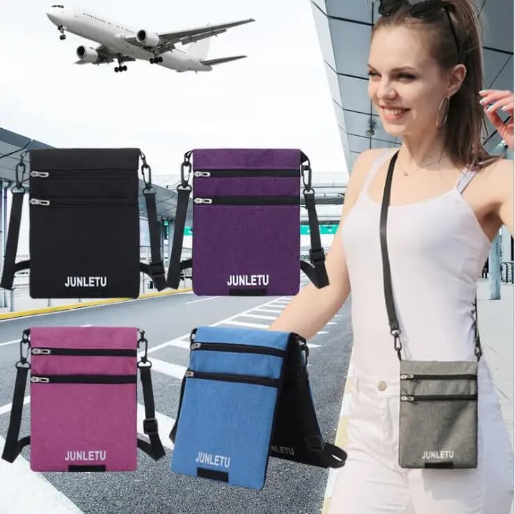 Custodia per collo in nylon portafoglio per collo carta per documenti in argento custodia per passaporto custodia per passaporto multifunzionale Mini borsa a tracolla borsa per il cambio