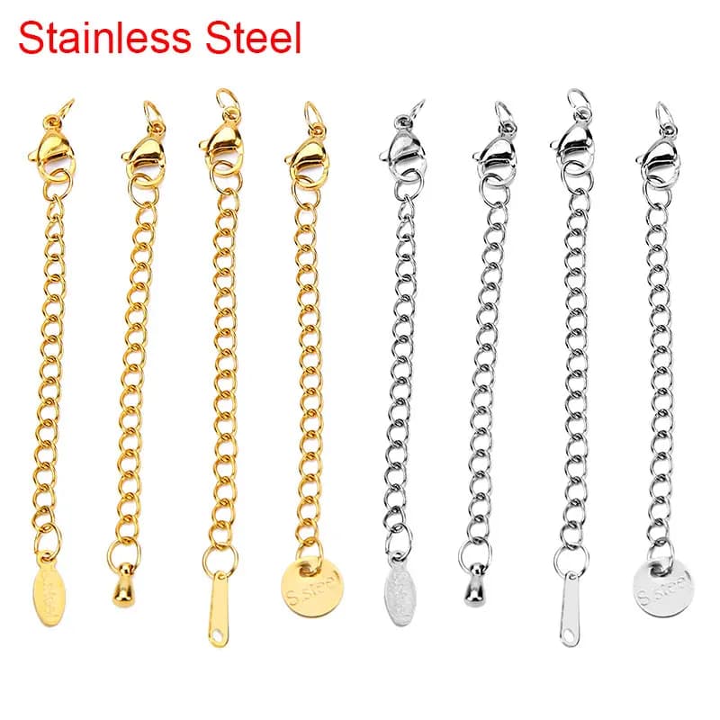 Catena estesa della coda dell'estensione dell'estensione dell'acciaio inossidabile da 10 pezzi con ganci per chiusure a moschettone per la creazione di gioielli con collana di braccialetti fai da te