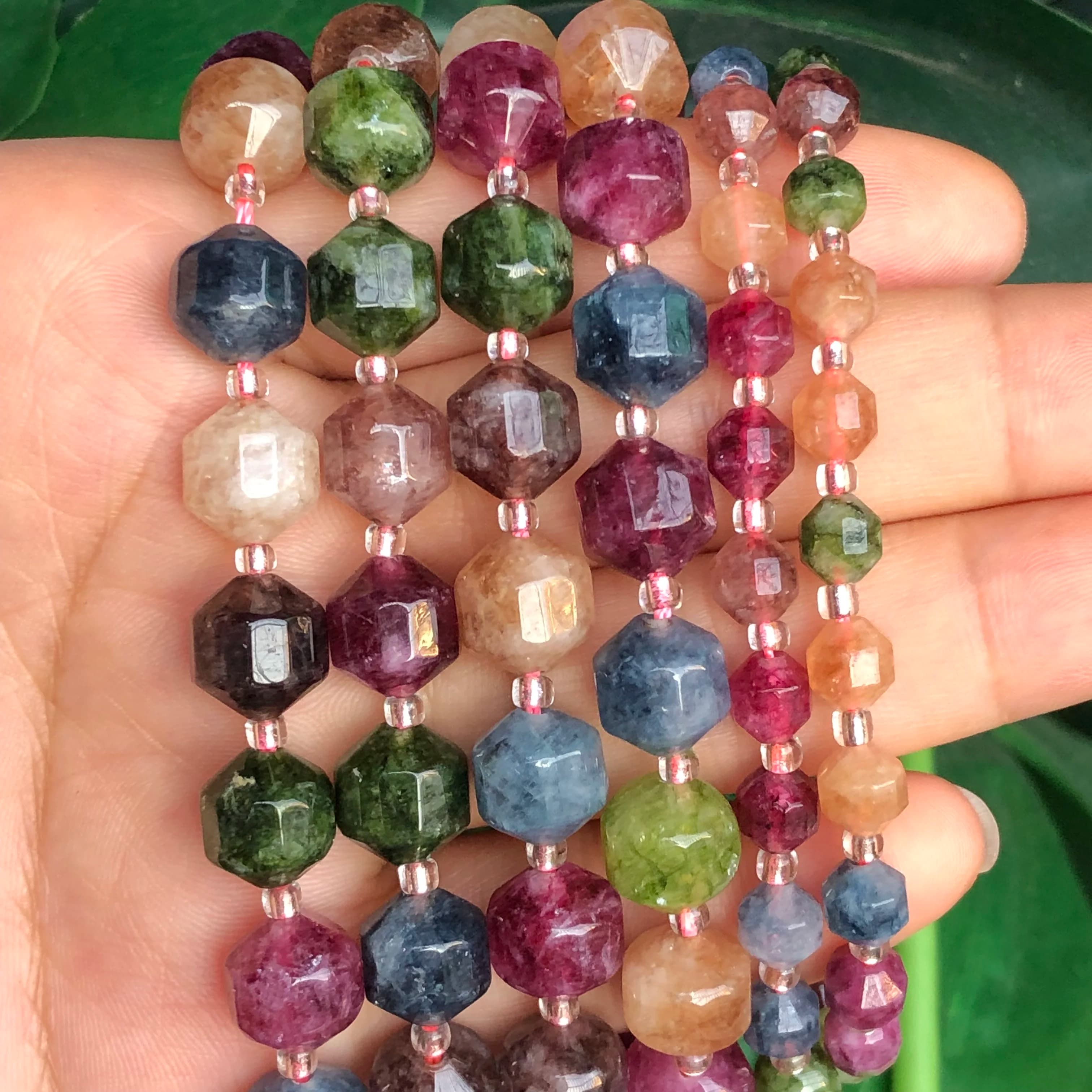 Natural Faceted Colorful Tourmaline Crystal Round Loose Spacer Beads For Jewelry Making Diy Handmade Bracelet Necklace 6/8/10MM