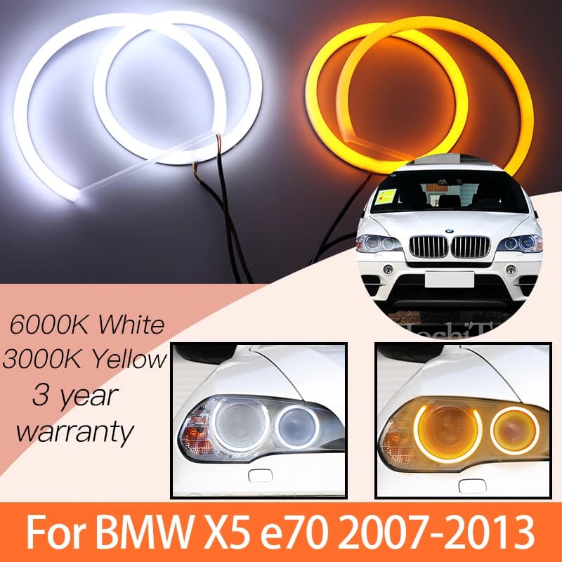 1 Set Light Angel Eye Rings Kit White + Yellow Cotton for BMW X5 E70 2007 2008 2009 2011 2012 2013