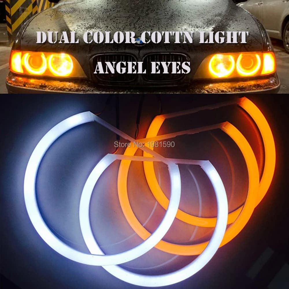 4x146mm bianco giallo doppio colore cotone chiaro occhi di angelo faro per BMW E46 vorlifting kit faro auto halo ring