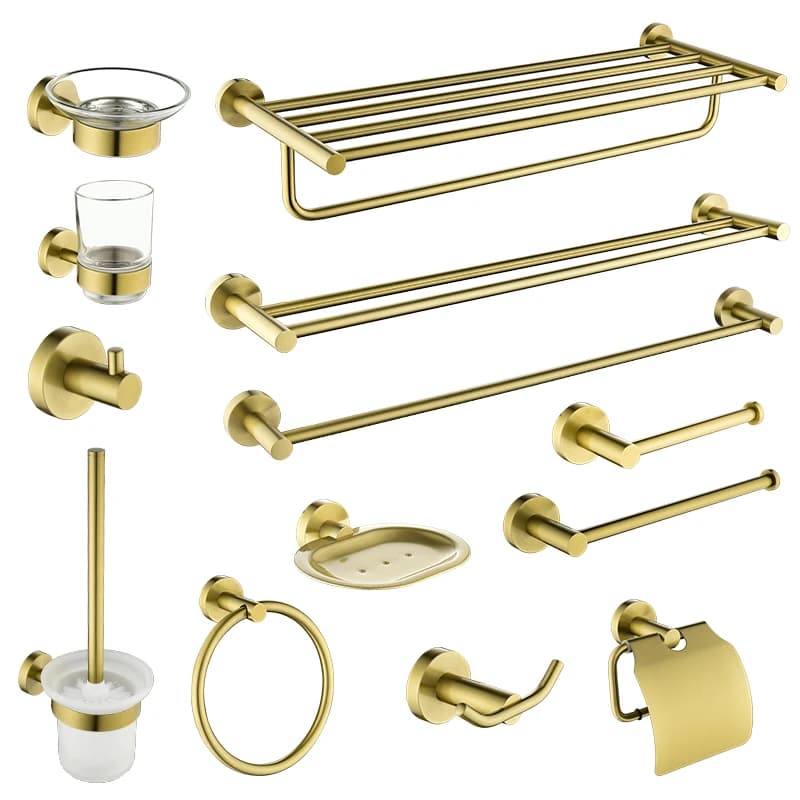 Luxury Gold Brushed Bagno Hardware Set Wall Mounted Toilet Brush Holder Rotolo Carta Holder Towel Holder Rack Robe Hooks Sapone Dish Holder Cucina Organizer Bagno WC Accessori Acciaio Inox Spedizione gratuita