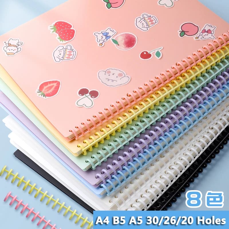 A4 B5 A5 30/26/20 fori copertina per libri a fogli mobili copertina per appunti colorata PP Notebook impermeabile pelle pianificatore fai da te accessori ufficio