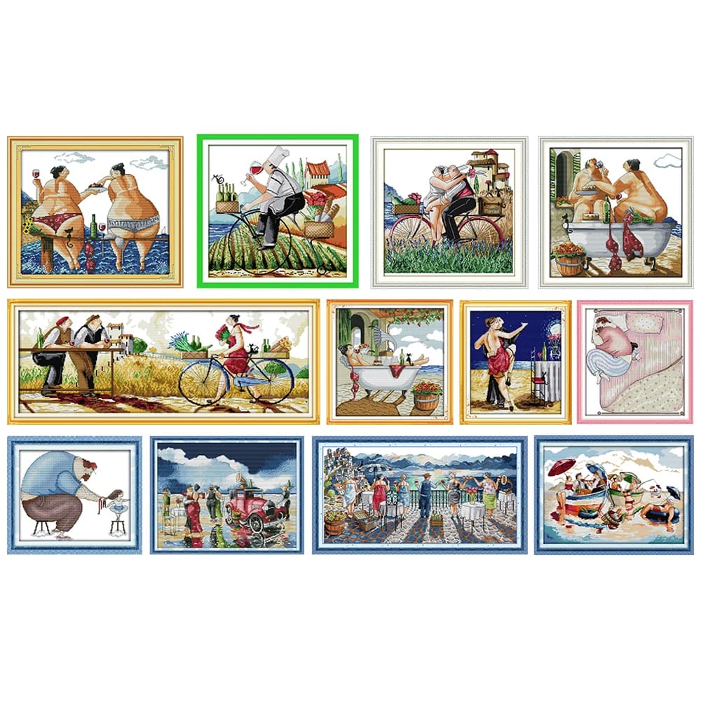 Cross stitch kit for beach, fat spouses, enjoy life, braids love father Tango, sleeping ball, party at sea for leisure