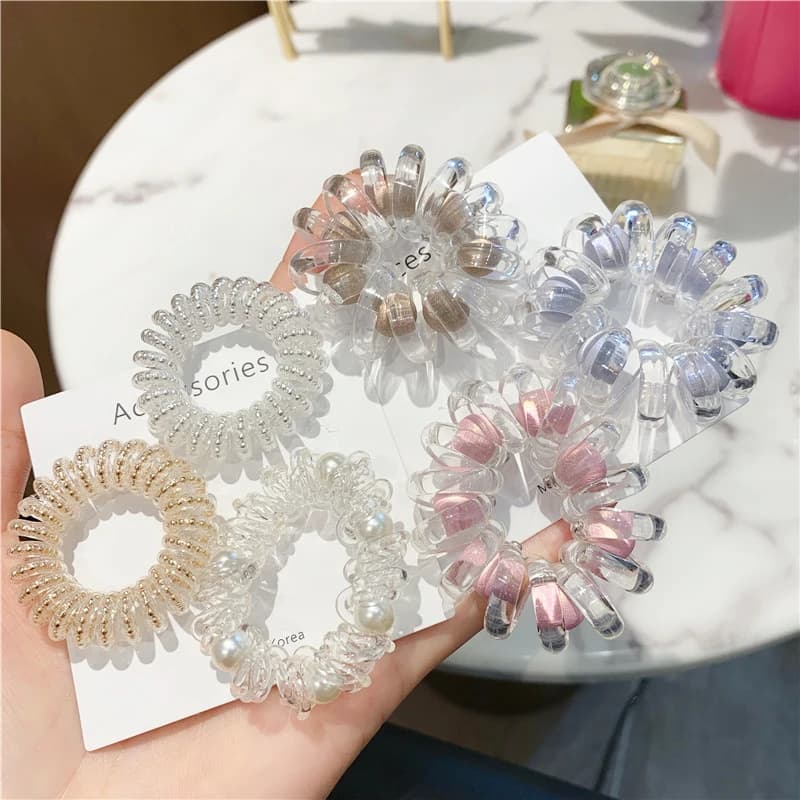 New Sereno Elastico Dei Capelli Della Fascia Cavo Telefonico Linea di Oro Argento Della Sfera Della Perla Coda di Cavallo Legami Dei Capelli di Gomma della Fascia Delle Donne Accessori Per Capelli
