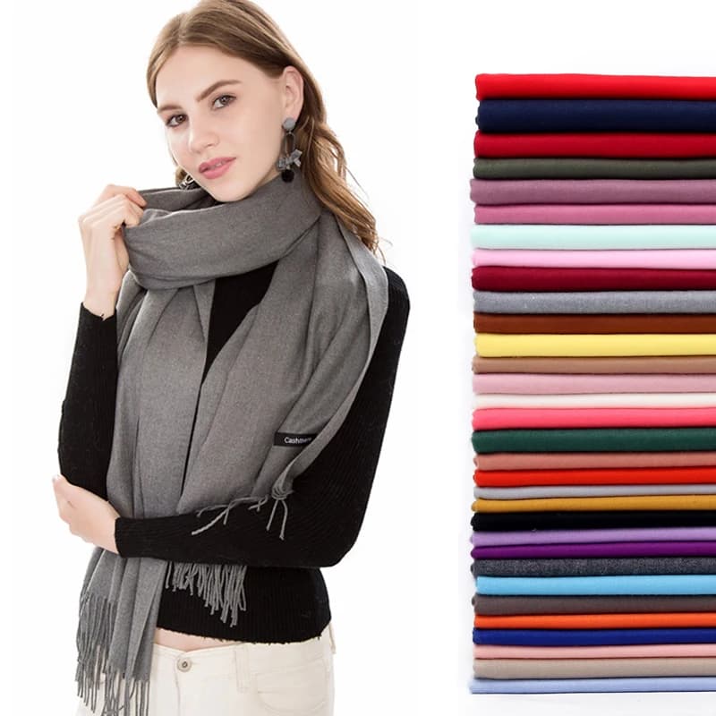 Sciarpa di Pashmina da donna Scialli Morbida sensazione di cashmere Foulard da viaggio Ufficio Inverno Caldo Hijab Solido Lady Avvolge Bandana femminile