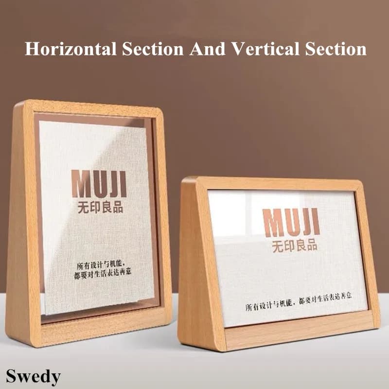 Set di 3 Porta-Cartelli in Legno e Acrilico A6 100X150MM, Espositore da Tavolo, Cornice per Foto, Porta-Menu per Ristoranti, Porta-Etichette Prezzi