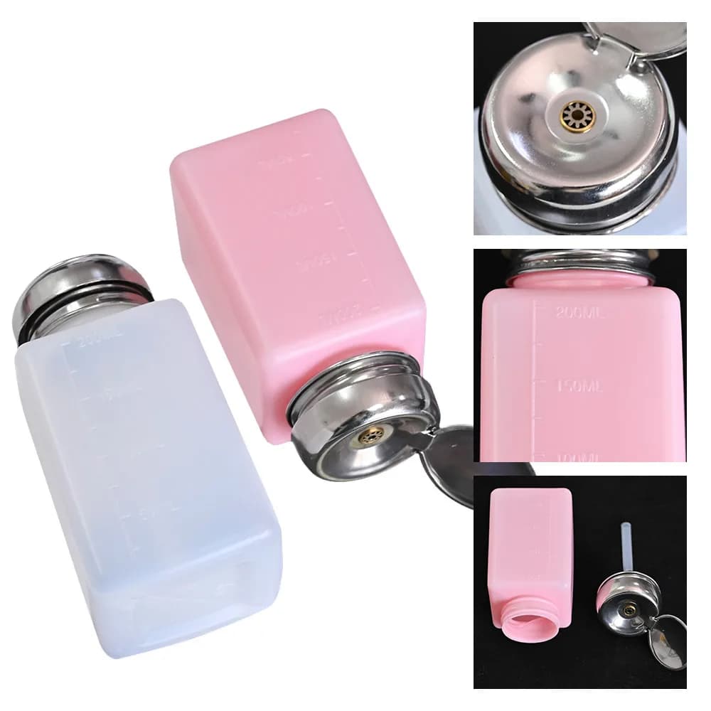 1Pc flacone per smalto per unghie-spingere verso il basso Dispenser per pompa vuoto-bottiglia trasparente per alcol-bianco/rosa 200ML flacone per struccante 044
