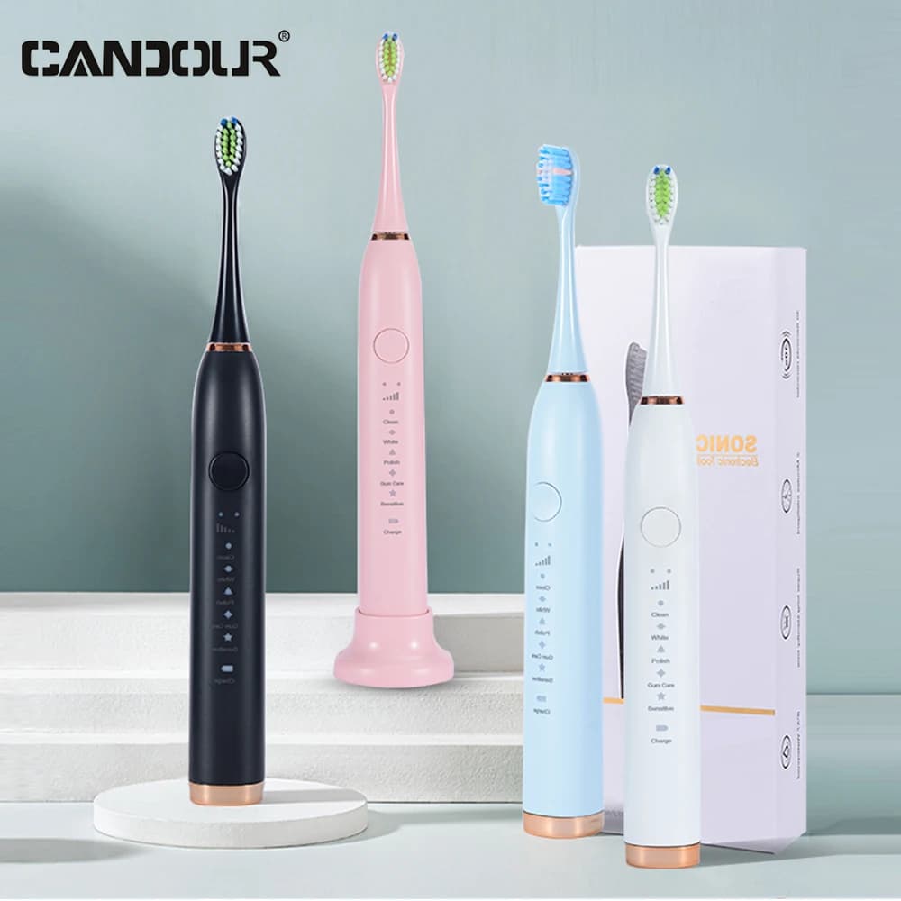 CANDOUR CD5138 electric toothbrush USB charging sonic toothbrush rechargeable for adult spare head with 16 heads