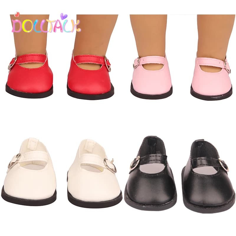 Doll Talk Fashion Hasp scarpe in pelle Mini scarpe da bambola fatte a mano 7cm Kawaii rosa rosso scarpe per bambole rinate 43 cm