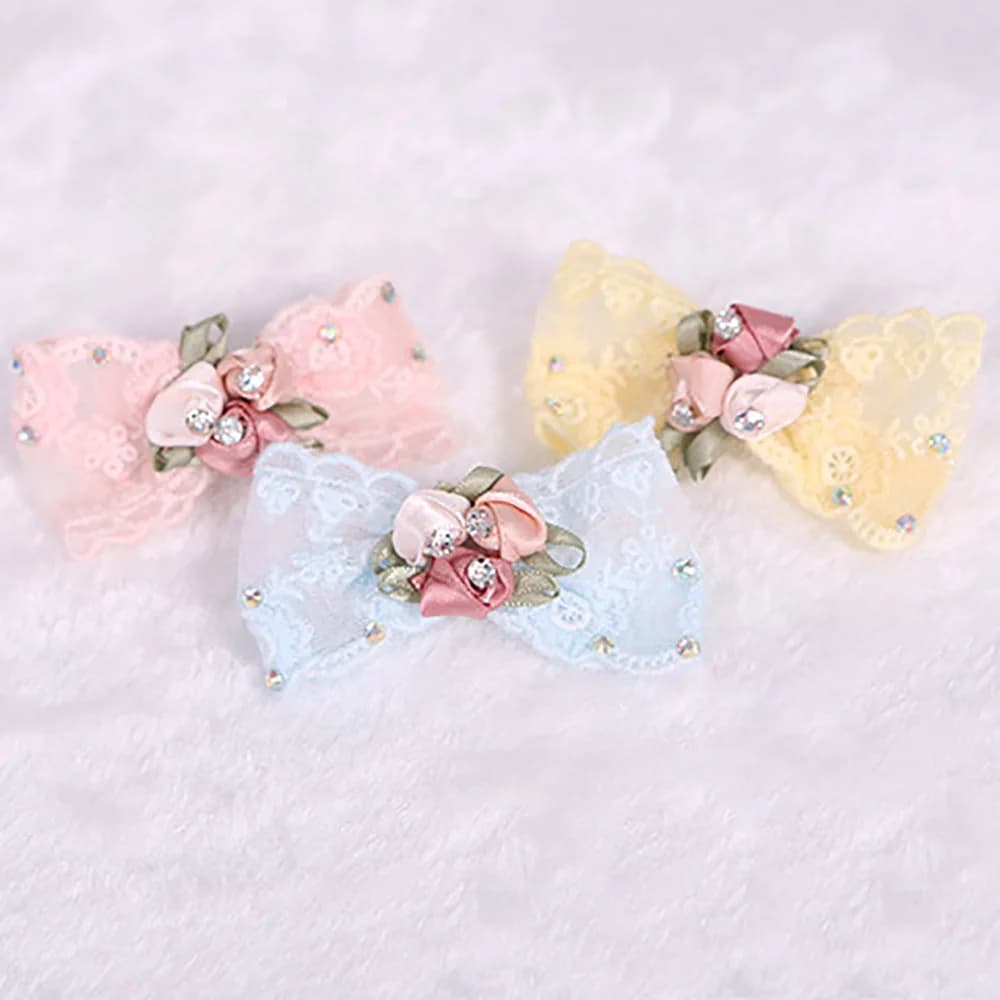 Bling strass lusso Pet cucciolo di cane gatto tornante capelli archi cravatta cane pizzo clip di capelli Pet Dog Grooming accessori per capelli per animali domestici