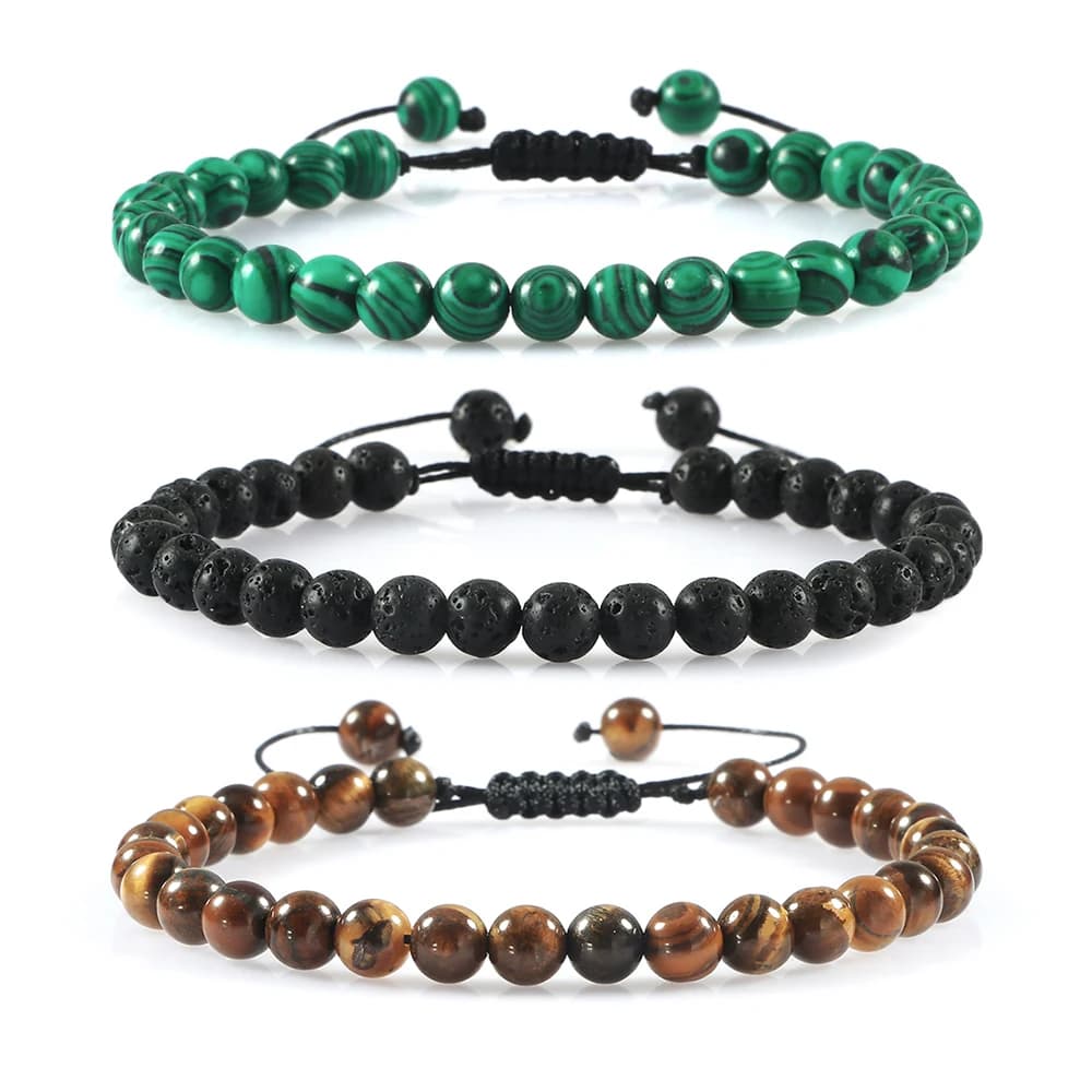 Braccialetti da uomo in pietra naturale da 6 mm con ciondolo occhio di tigre, perline nere, braccialetto intrecciato, fascino regolabile, gioielli da yoga per donna, pulsaras