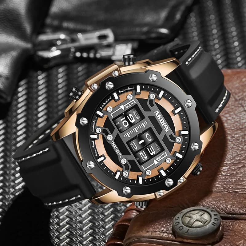 Men's Watch Creative Digital Dial Rotating Design Silicone Strap Wrist Watch Versatile Watch Gifts For Men 2022 New A9033