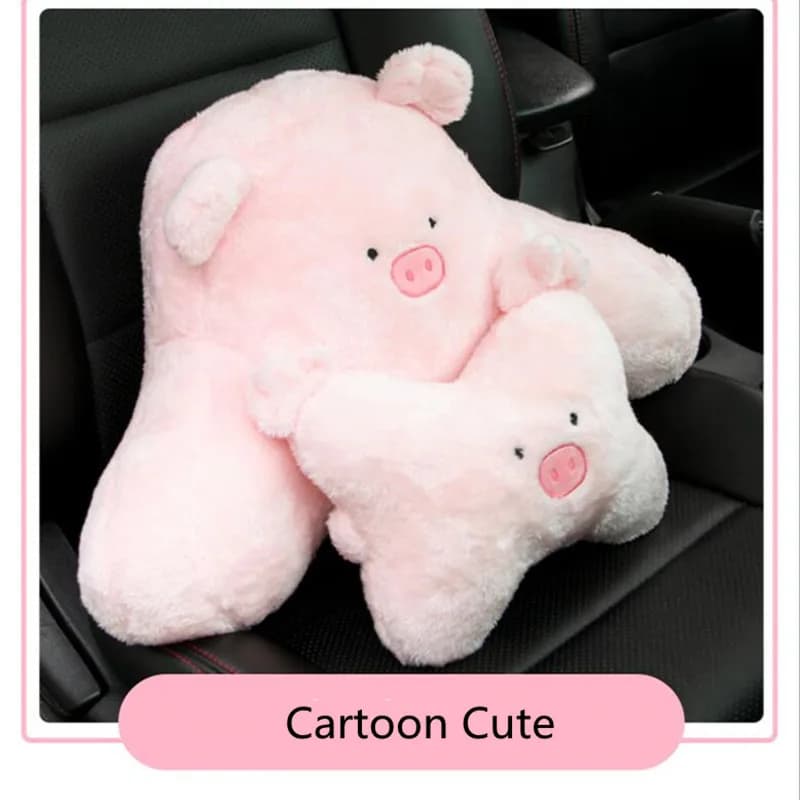 Cuscino per auto a forma di maialino Cartppm, cuscino lombare creativo rosa, supporto lombare a forma di maialino, cuscino poggiatesta per il collo