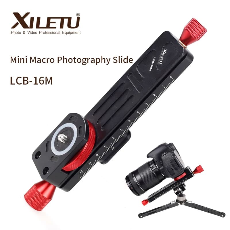 XILETU LCB-16M Mini Macro Fotografia Rail Slider Scivolo portatile da tavolo per fotocamera Macro Time-lapse Fotografia ARCA SWISS