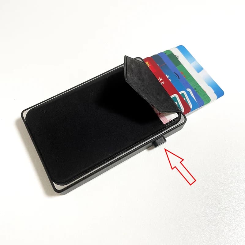 YUECIMIE portafoglio intelligente antifurto in alluminio + plastica con custodia elastica custodia porta carte Pop-up moda RFID sottile