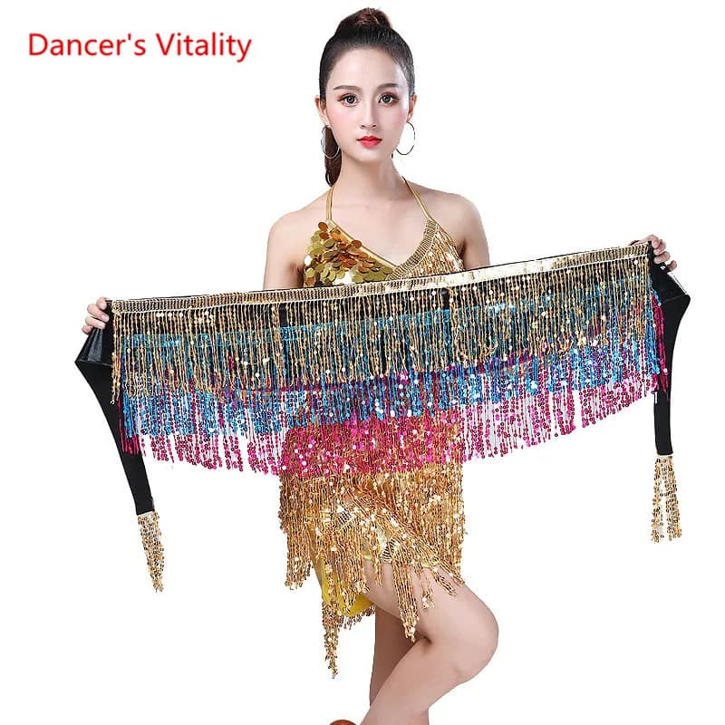 15 colori danza del ventre abbigliamento donna cintura accessori cinture 4 cinghie righe di danza del ventre sciarpa dell'anca cintura di paillettes rettangolo